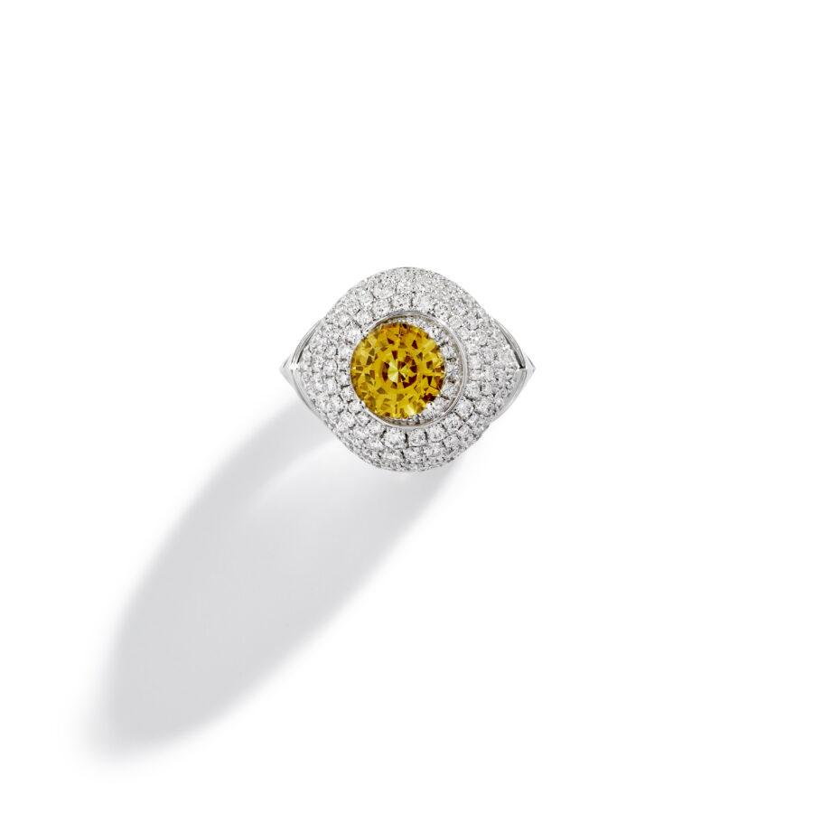 FSJ368-bague-Meaningful-Beauties-argent-saphir-jaune-diamants-vue-face-fond-blanc-ombre